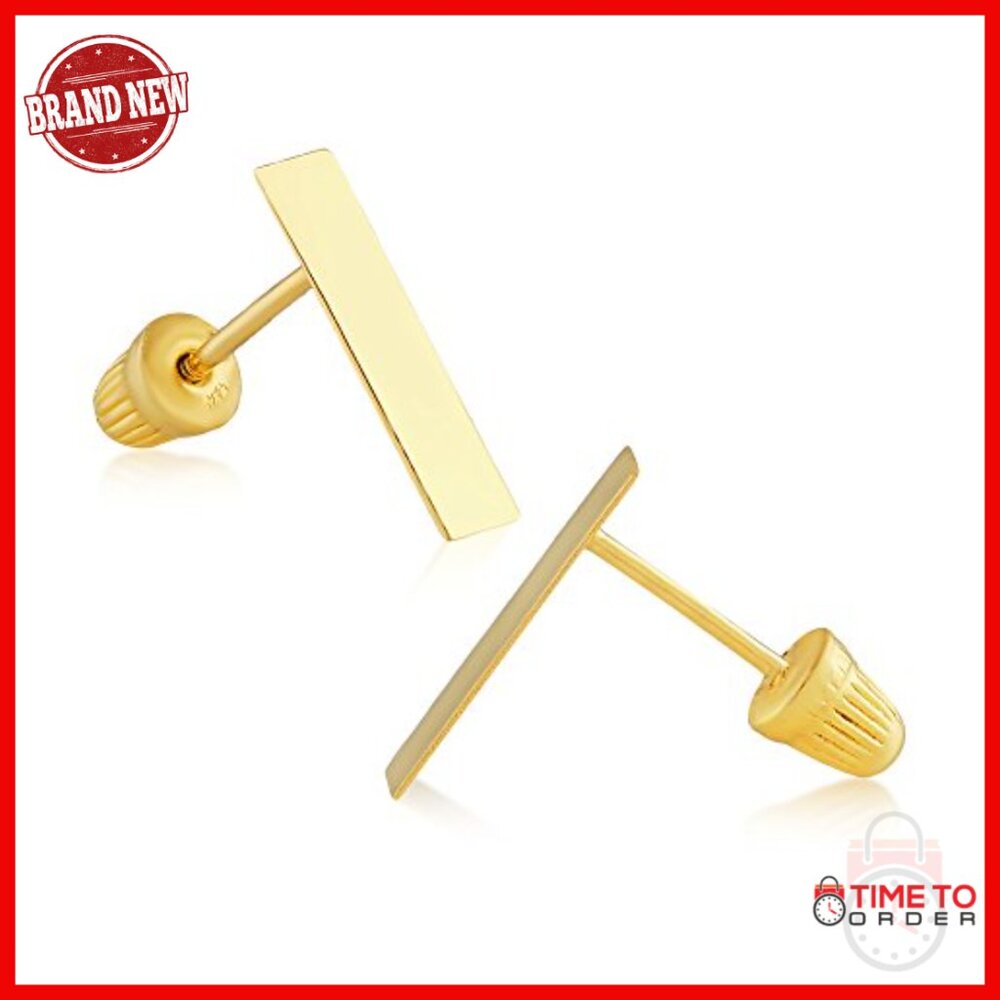 14k Solid Gold Tiny Line Bar Stud Earrings Hypoal… - image 5